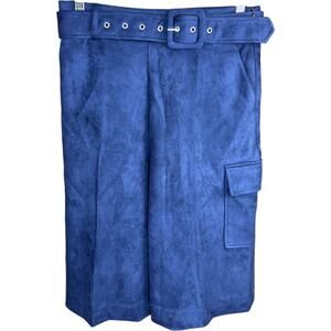 Harlem's Fashion Row x Undra‎ Celeste Faux Suede Shorts M Blue Belted Culotte